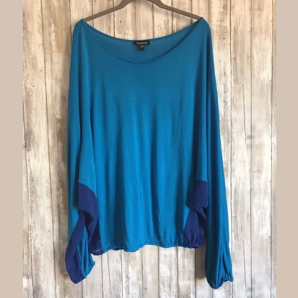 bebe Blouse LG Sheer Dolman Long Sleeve Flowy NWOT